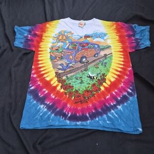 vintage 1994 Grateful Dead tie-dye T-SHIRT liquid blue dancing bears VW bus New